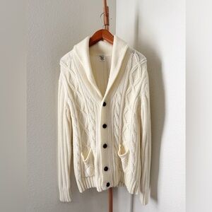 Vintage 70’s Ivory Cream Button Up V-Neck Cardigan with Front Pockets Size M